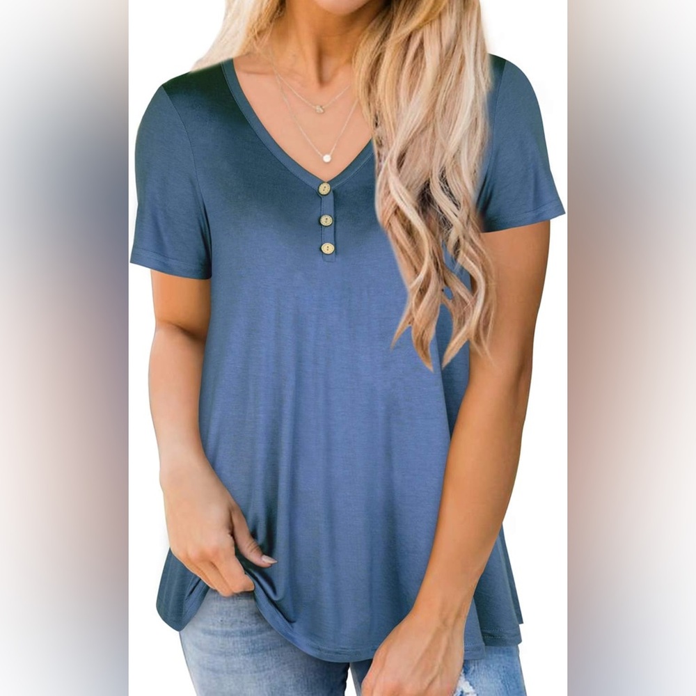 Blue, flowy short sleeve shirt